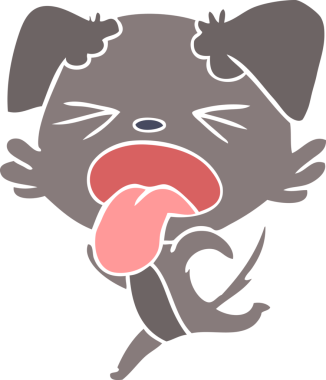 Bir insan tarafından çizilmiş düz renkli çizgi film koşu köpeği.