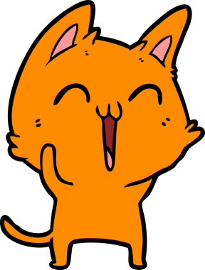 Bir insan tarafından çizilmiş mutlu çizgi film kedisi.