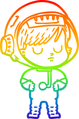 Gökkuşağı gradyan çizgi çizimi bir insan tarafından çizilmiş astronot bir kadın.