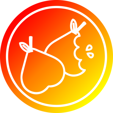 Isırılmış armut dairesel simgesi, sıcak gradyan bir insan tarafından çizilmiş.