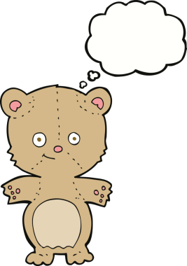 Bir insan tarafından çizilmiş düşünce balonlu oyuncak ayı.