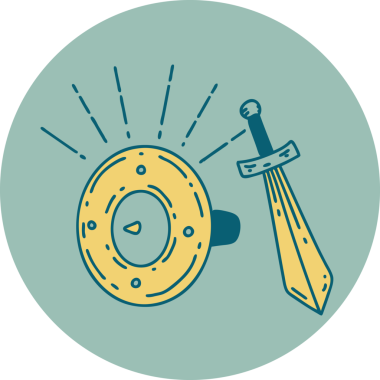 Dövme stili kalkanın simgesi ve bir insan tarafından çizilmiş kılıç.