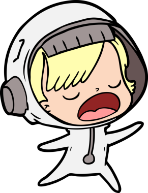 Bir insan tarafından çizilmiş, konuşan astronot kadın.