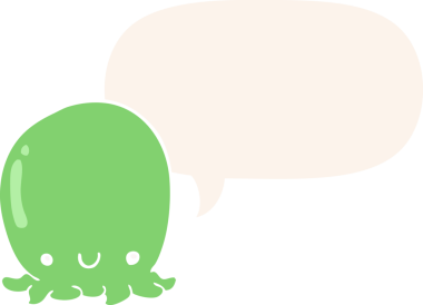 Bir insan tarafından çizilmiş eski usul konuşma baloncuğu olan sevimli ahtapot çizgi filmi.