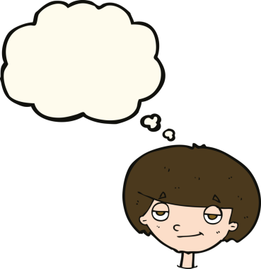 Bir insan tarafından çizilmiş düşünce balonu olan kendini beğenmiş bir çocuk.