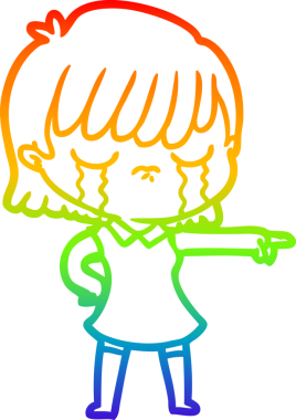 Gökkuşağı gradyan çizimi bir insan tarafından çizilmiş ağlayan bir çizgi kadın çizimi