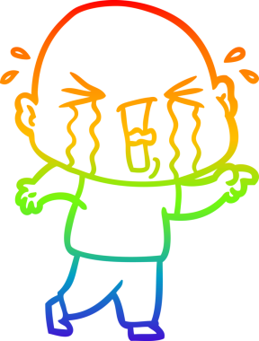 Bir insan tarafından çizilmiş ağlayan kel bir adamın çizgi çizimi.