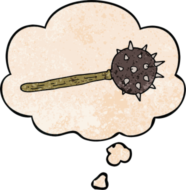 bir insan tarafından çizilmiş grunge desen tarzında düşünce baloncuğu olan ortaçağ topuzu çizgi filmi.