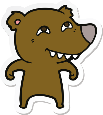 Bir insan tarafından çizilmiş dişleri gösteren bir çizgi film ayısının çıkartması.