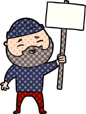 Bir insan tarafından çizilmiş mutlu sakallı bir adam.