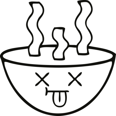 Bir insan tarafından çizilmiş sıcak çorba tabağının çizgi çizimi.