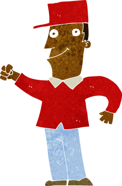 Bir insan tarafından çizilmiş havayı yumruklayan çizgi film adamı.