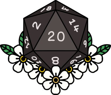 Retro Dövme Biçimi Doğal 20 D20 zar bir insan tarafından çizilmiş çiçek elementleriyle