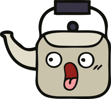 Bir insan tarafından çizilmiş tatlı bir çaydanlık karikatürü.