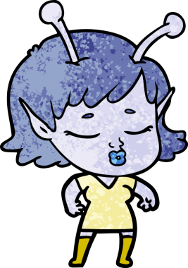 Bir insan tarafından çizilmiş sevimli uzaylı kız çizgi filmi.