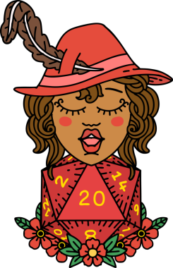 Bir insan tarafından çizilmiş 20 zarlı Retro Dövme Tarzı insan ozanı