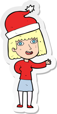 Bir insan tarafından çizilmiş Noel 'e hazır bir karikatür kadının çıkartması.