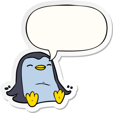 Bir insan tarafından çizilmiş konuşma balonu çıkartmalı penguen çizgi filmi.