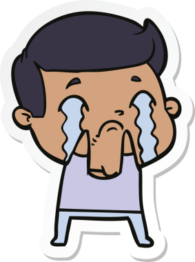 Bir insan tarafından çizilmiş, ağlayan bir çizgi film karakterinin çıkartması.