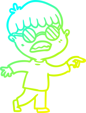 Bir insan tarafından çizilmiş gözlük takan çizgi film çocuğu çizimi.