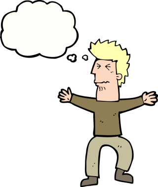 Çizgi film, bir insan tarafından çizilmiş düşünce balonlu adamı strese sokuyor.