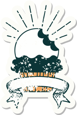 Bir insan tarafından çizilmiş eski bir dövme stili kek etiketi.