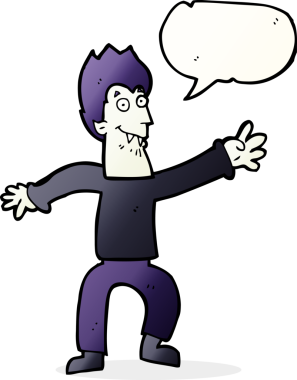 Bir insan tarafından çizilmiş, konuşma balonu olan bir vampir.