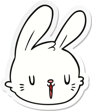 Bir insan tarafından çizilmiş tavşan suratlı karikatür çıkartması.