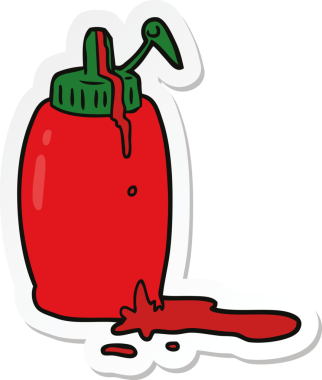 Bir insan tarafından çizilmiş ketçap şişesinin çıkartması.