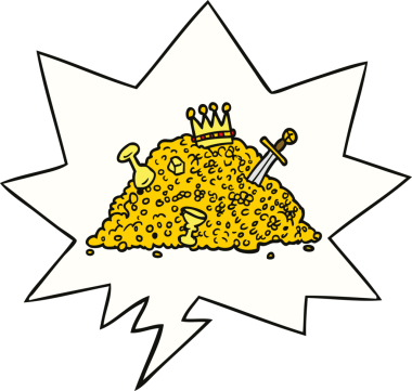 Bir insan tarafından çizilmiş konuşma baloncuklu bir hazine çizimi.