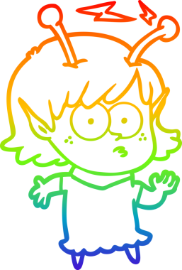 Gökkuşağı gradyan çizgisi bir insan tarafından çizilmiş uzaylı bir kızın çizimi