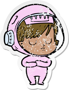 Bir insan tarafından çizilmiş karikatür astronot kadının sıkıntılı çıkartması.