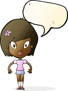 Bir insan tarafından çizilmiş konuşma balonu olan güzel bir kadın.