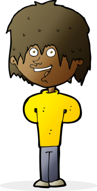 Bir insan tarafından çizilmiş mutlu, pasaklı bir çocuk.