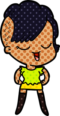 Bir insan tarafından çizilmiş mutlu çizgi film kızı.