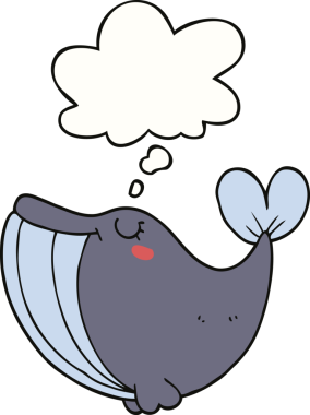 Bir insan tarafından çizilmiş düşünce baloncuklu çizgi film balinası