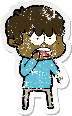 Bir insan tarafından çizilmiş endişeli bir çizgi film çocuğunun sıkıntılı çıkartması.