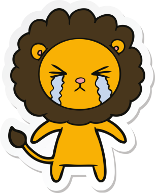 Bir insan tarafından çizilmiş ağlayan bir aslanın çıkartması.