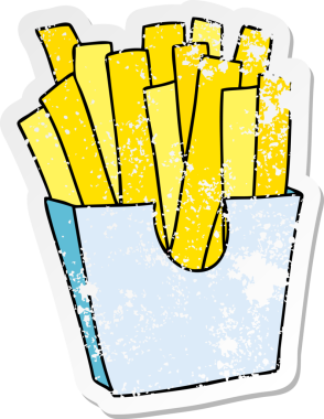 Bir insan tarafından çizilmiş garip bir el çıkartması. Patates kızartması.