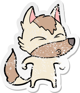 Bir insan tarafından çizilmiş bir kurt çizgi filminin hüzünlü çıkartması.