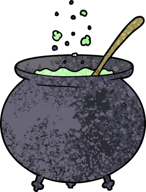 Bir insan tarafından çizilmiş bir cadı kazanı.