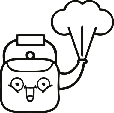 Bir insan tarafından çizilen dumanı tüten bir çaydanlığın çizgi çizimi