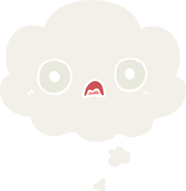 Düşünce baloncuğu olan sevimli çizgi film yüzü bir insan tarafından çizilmiş.