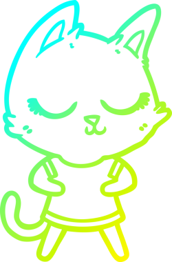 Bir insan tarafından çizilmiş sakin bir çizgi film kedisinin soğuk eğim çizgisi.