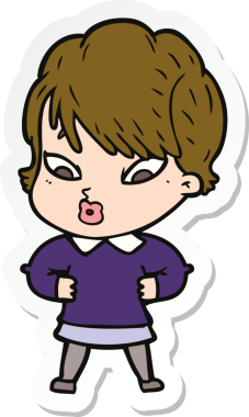 Bir insan tarafından çizilmiş bir karikatür kadının çıkartması.