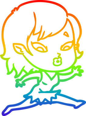 Gökkuşağı gradyan çizgisi. Bir insan tarafından çizilmiş şirin bir vampir kız çizgi filmi.