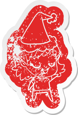 Mutlu çizgi film, Noel Baba şapkası takan bir elf kızının hüzünlü çıkartması.