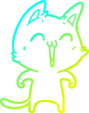 Bir insan tarafından miyavlanan mutlu çizgi film kedisinin soğuk gradyan çizimi