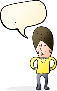 Bir insan tarafından çizilmiş konuşma balonlu mutlu adam çizgi filmi.