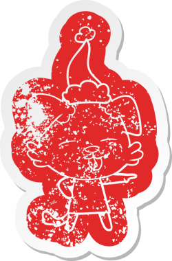 Bir insan tarafından çizilmiş noel baba şapkası takan köpek çıkartması.